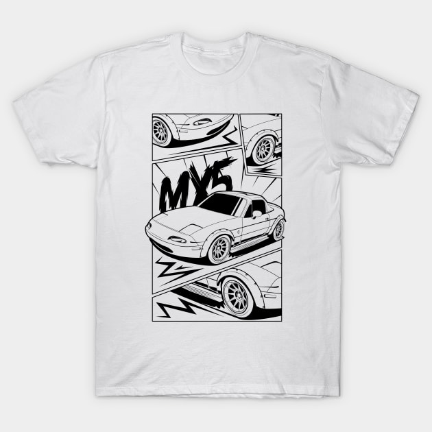 Black print mx5 manga style T-Shirt by R.autoart